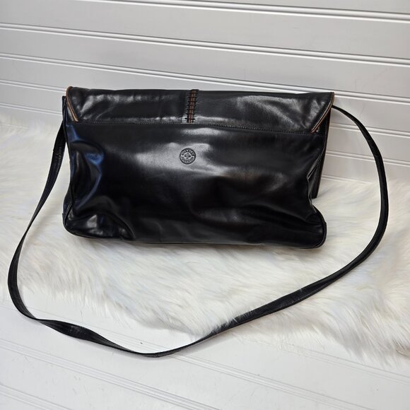 Vintage Charles Jourdan of Paris Brown Black Leather Envelope Shoulder Bag 15x9" - Picture 2 of 13